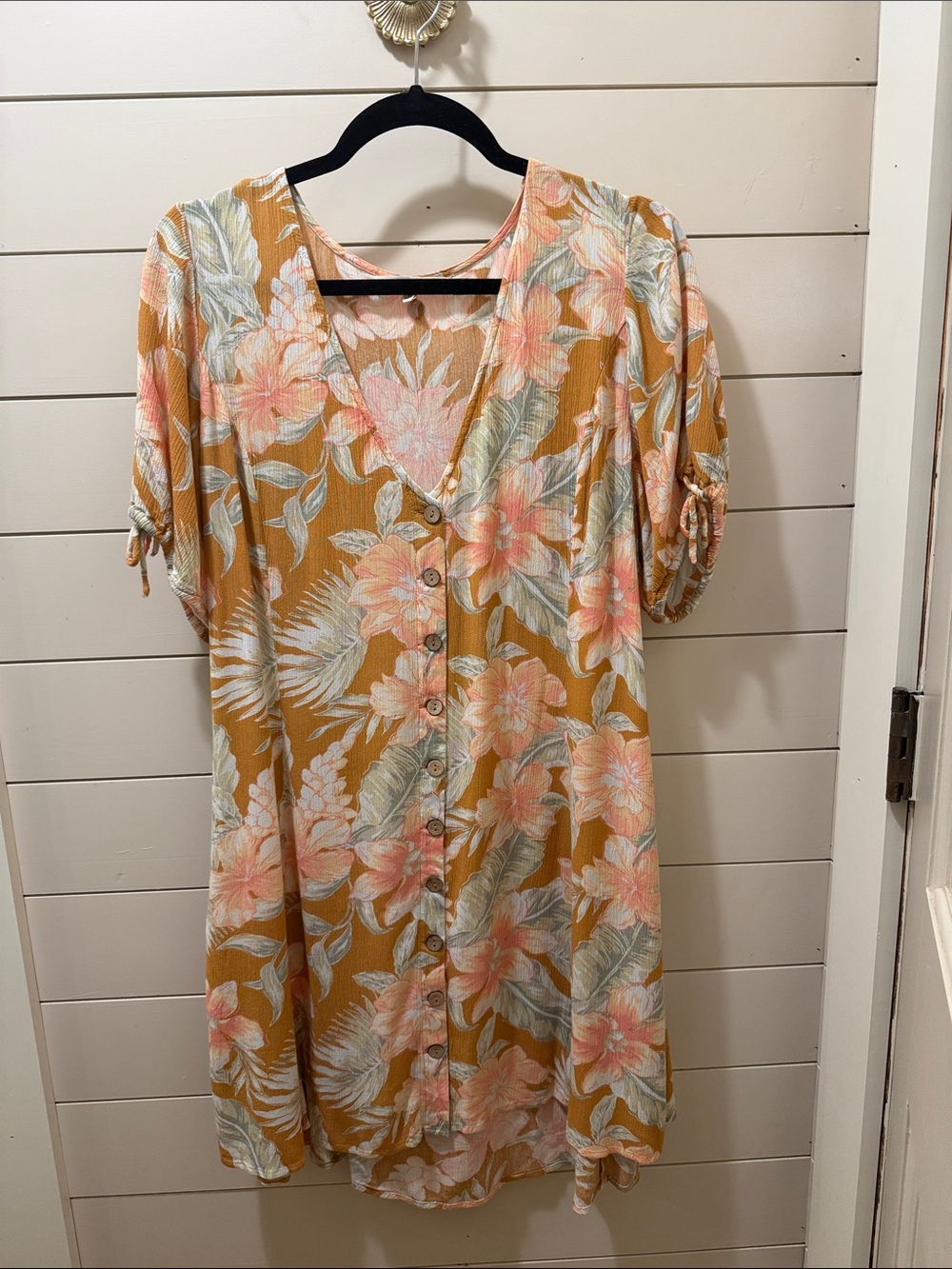 Rip Curl Mustard Midi Dress with Pink Floral Print